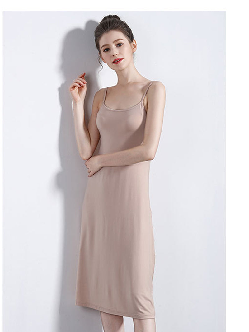 Cotton Scoop Neck Spaghetti Strap Slip Midi Dress 3