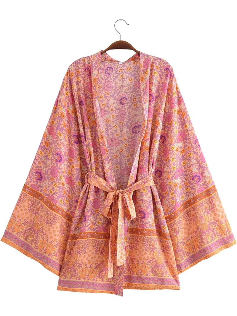 Holding My Heart Cotton Floral Short Kimono Jacket - Fashionpara