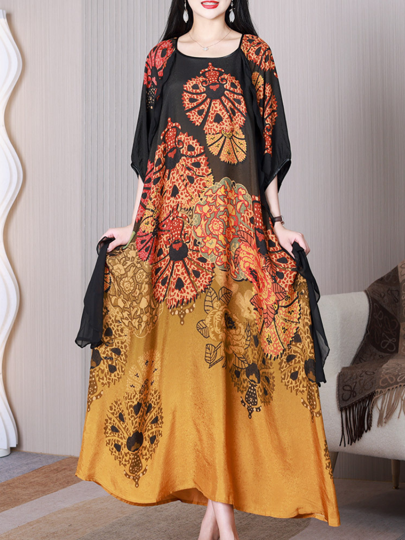 Look At The Stars Round Neck A-line Dress - Fashionpara