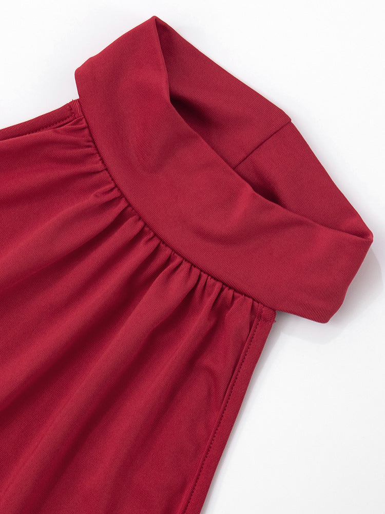 Mock-Neck Ruched Front-Slit Bodycon Maxi Dress 12