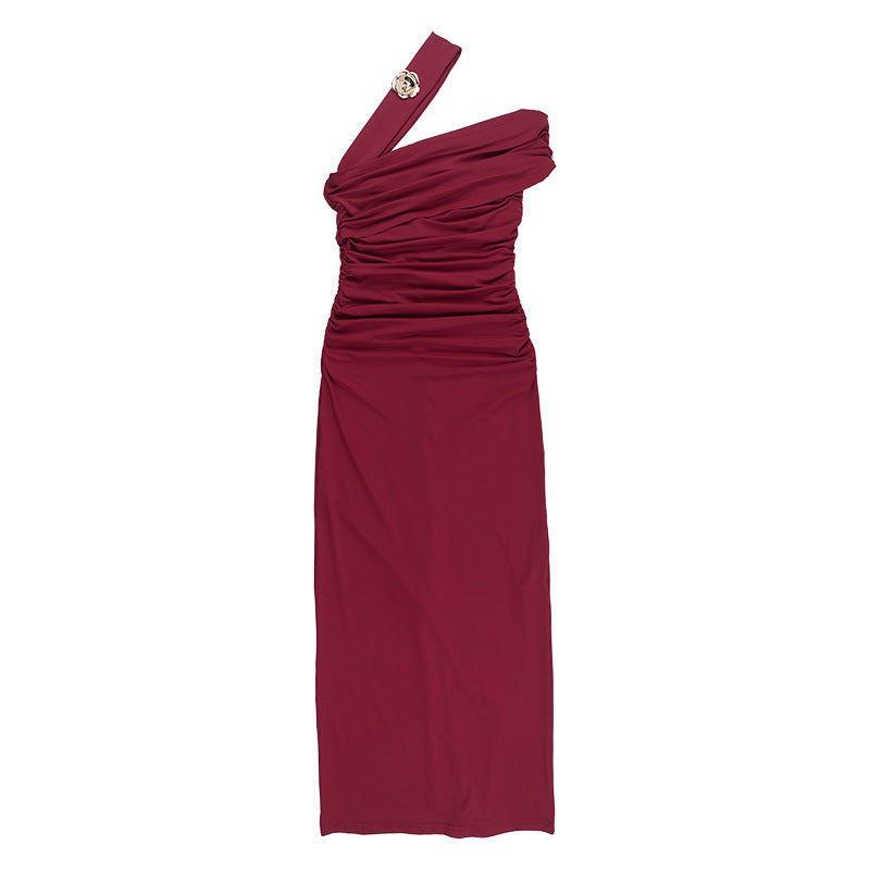 One-Shoulder Ruched Bodycon Column Midi Dress 11