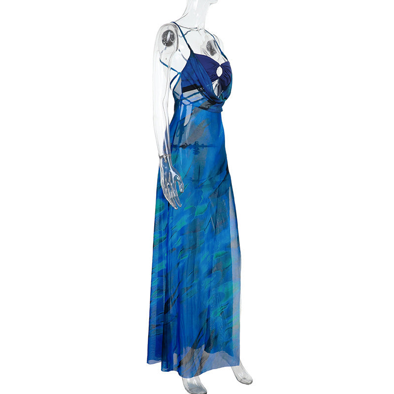 Printed Cowl-Neck Spaghetti-Strap High-Slit Maxi Dress 11