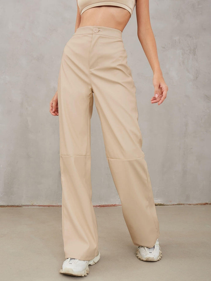 Casual High Waist PU Wide Leg Pants - Fashionpara