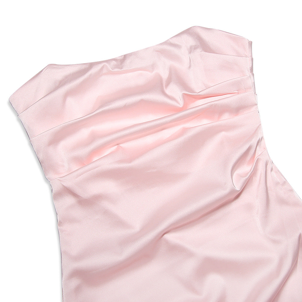 Satin Strapless Sweetheart Ruched Draped-Hem Mini Dress 12