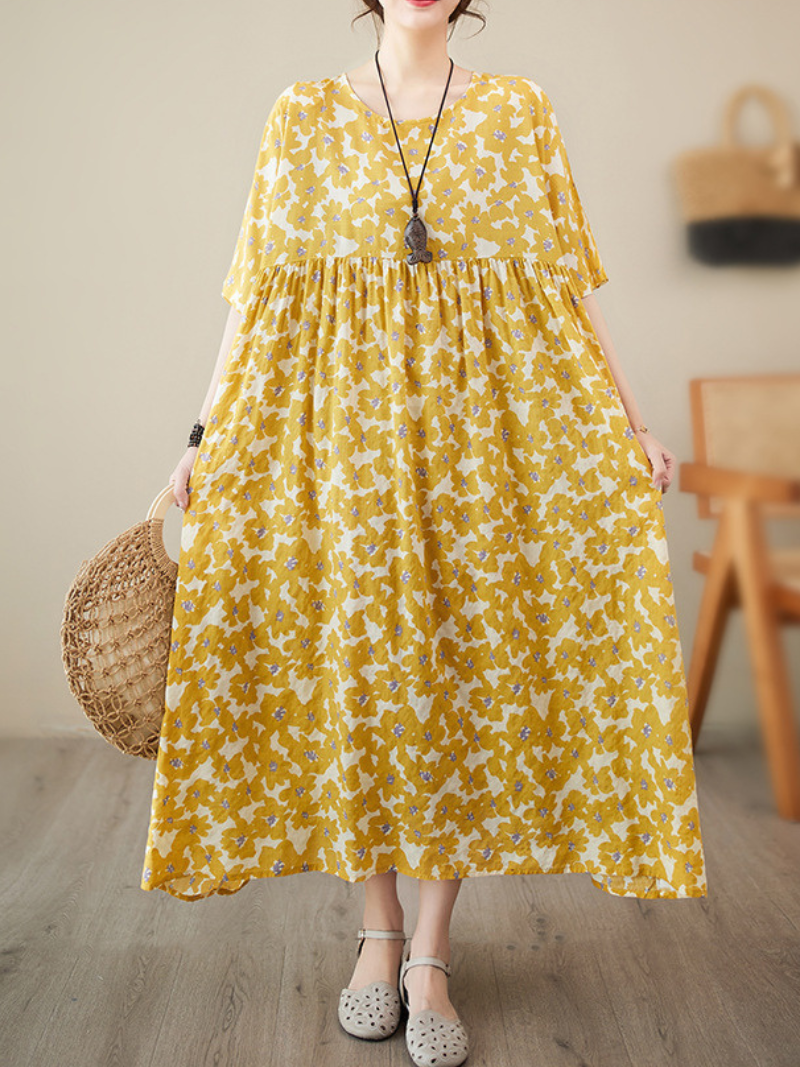 Drop a picture Cotton Round Neck Smock Dress - Fashionpara