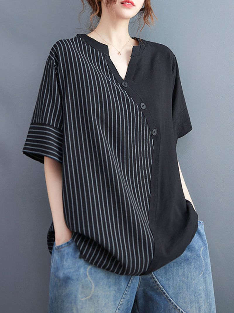 Charming Button-Up Striped Tops - Fashionpara