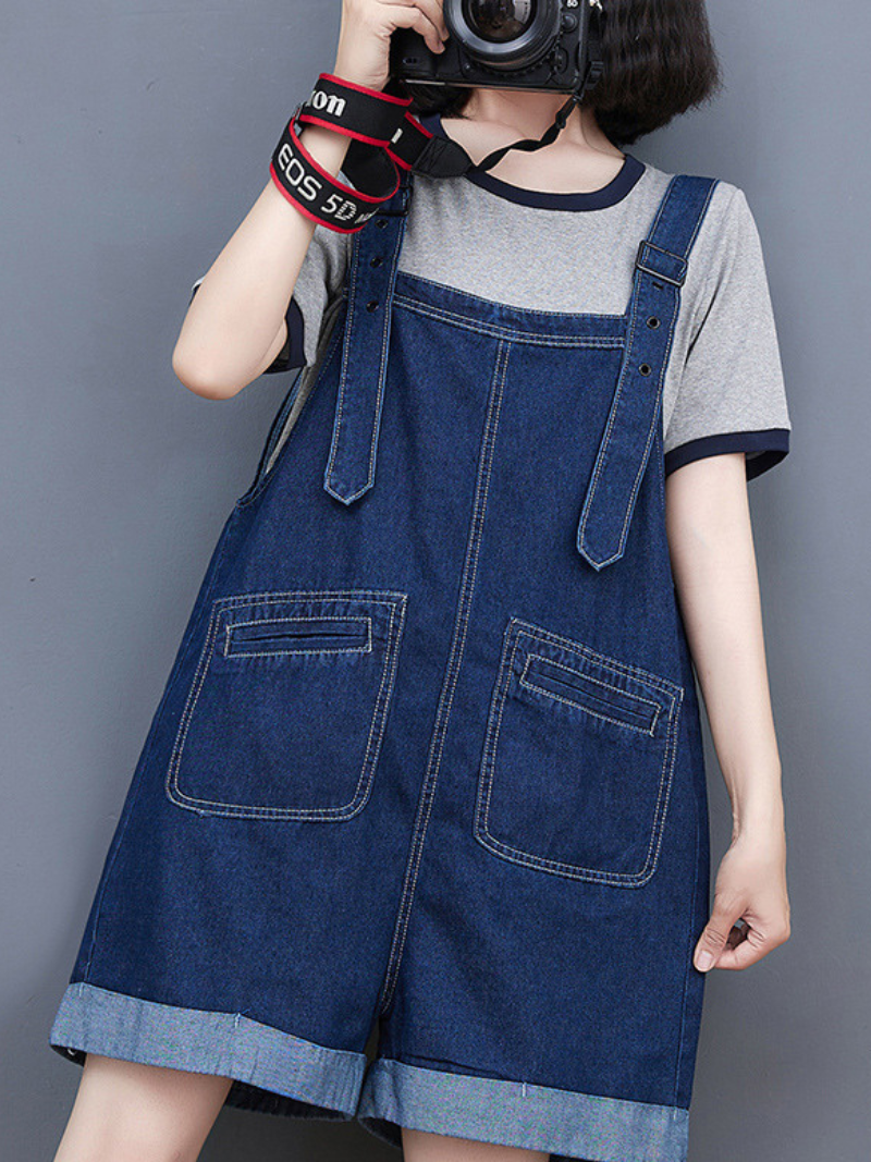 Ripped Frayed Pockets Denim Shorts Romper Jumpsuit Dungarees - Fashionpara