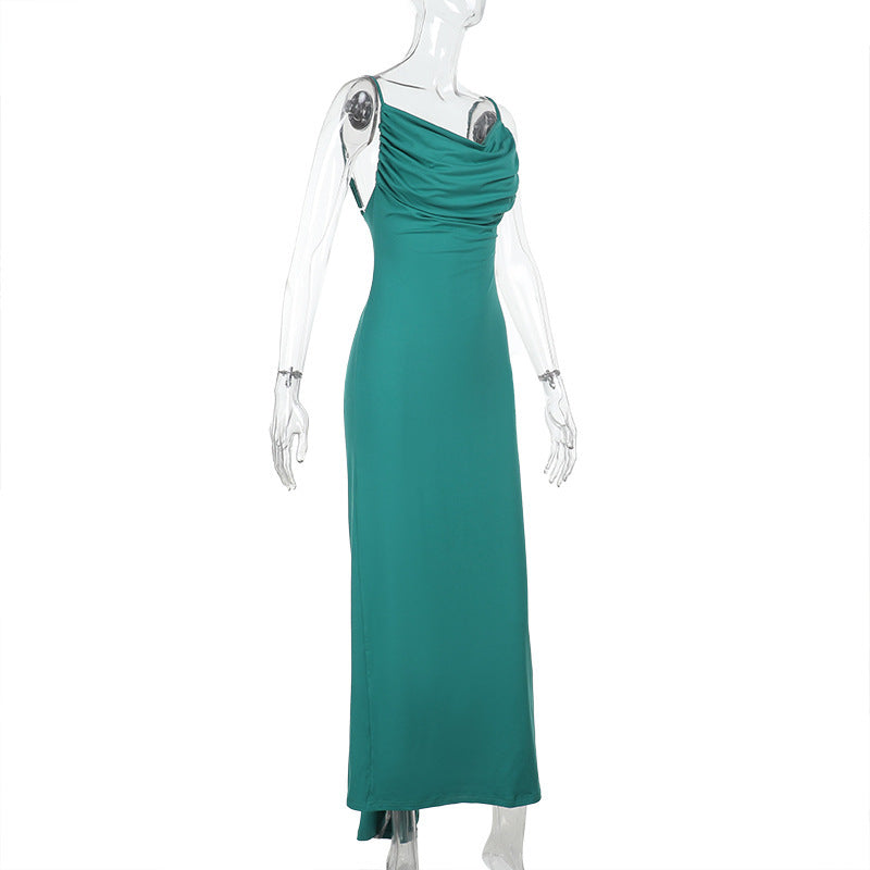 Cowl Neck Spaghetti Strap Ruched Bodycon Maxi Dress 12