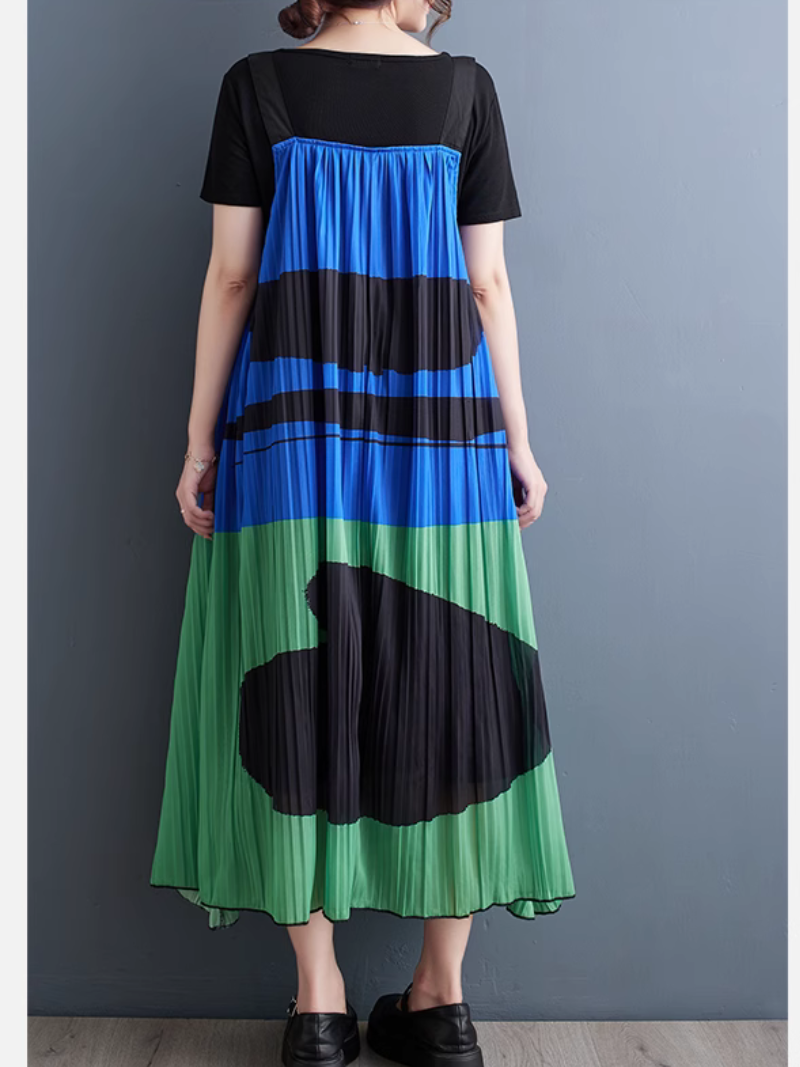 Abstract Print Square Neck Pleated Pinafore Midi Dress 3