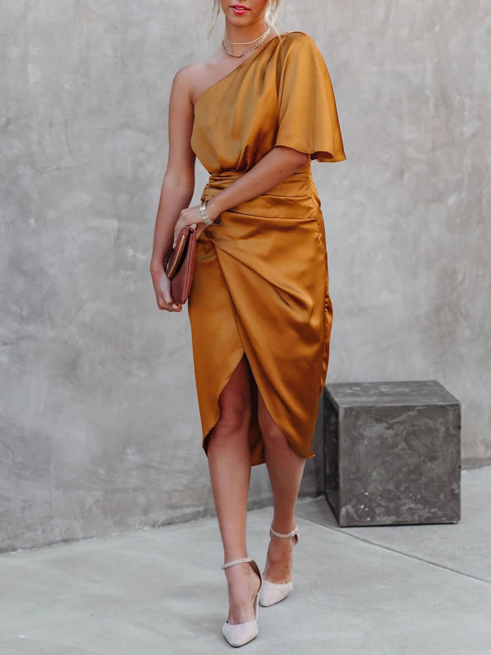 Single Sleeve Irregular Evening Dress - Fashionpara