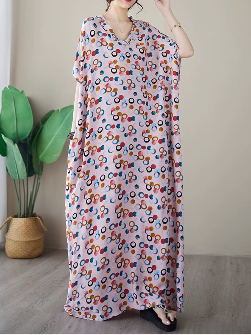 Spot-Print V-Neck Batwing-Sleeve Kaftan Maxi Dress 6