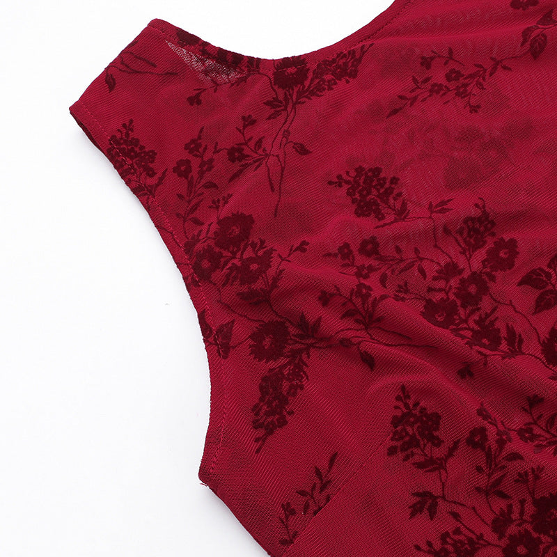 Floral Burnout High-Neck Sleeveless Bodycon Mini Dress 12