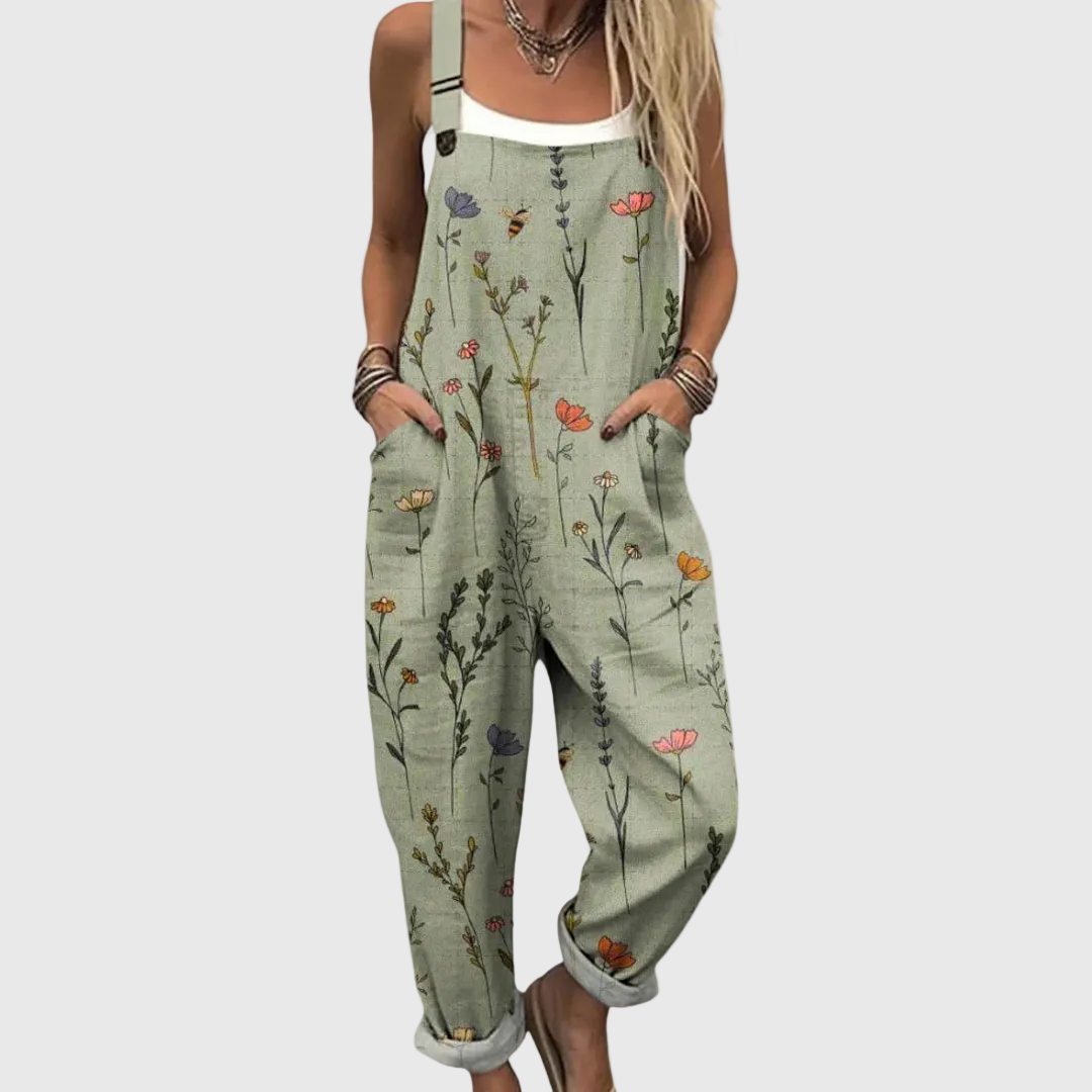 Floral Print Adjustable Strap Overall Jumpsuit