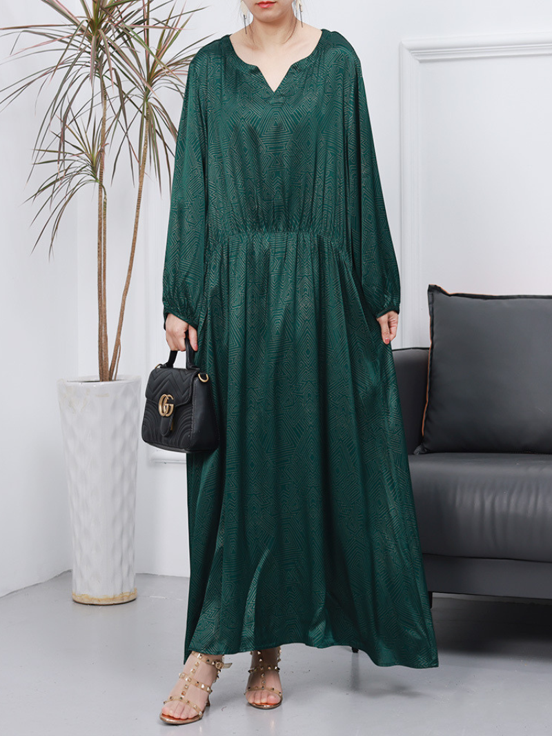Womnen's Spring Loose Stylish V-Neck Long A-Line Dress - Fashionpara