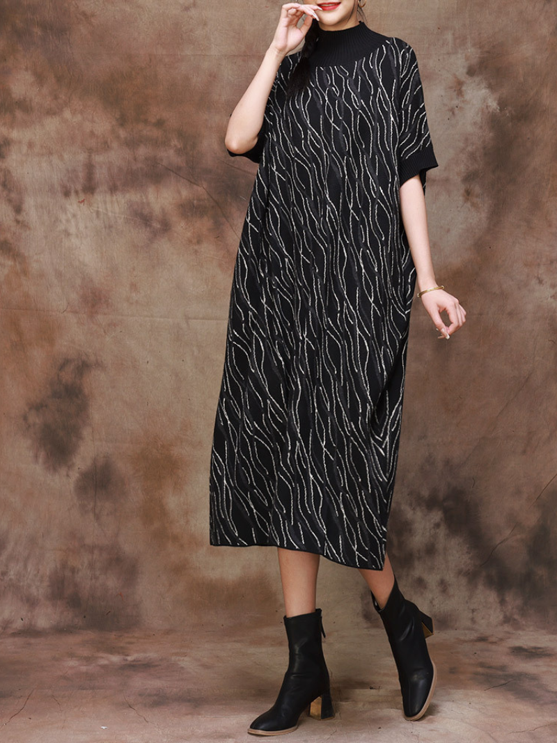 Chic Comfort Flower Knitted Midi Dress - Fashionpara