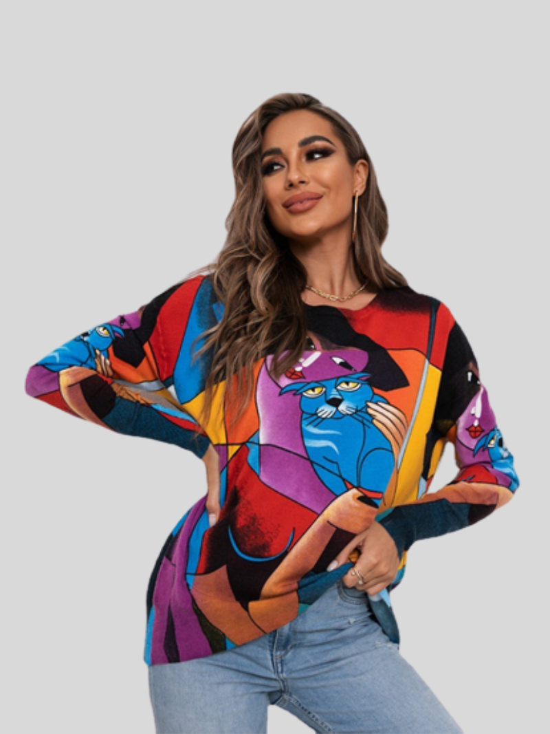 Autumn Winter Round Neck Long-Sleeved Printed Tops - Fashionpara