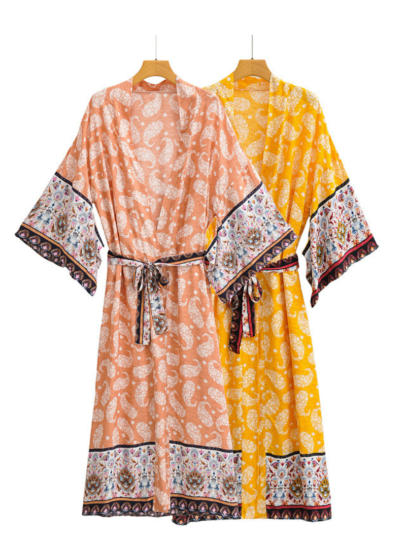 Long Kimono Robe, Dressing Gown, printed Kimono, Boho Kimono, Loungewear