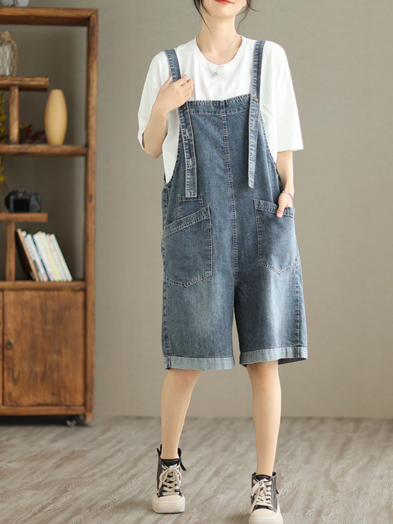 All You Need Denim High Waist Short Dungarees - Fashionpara