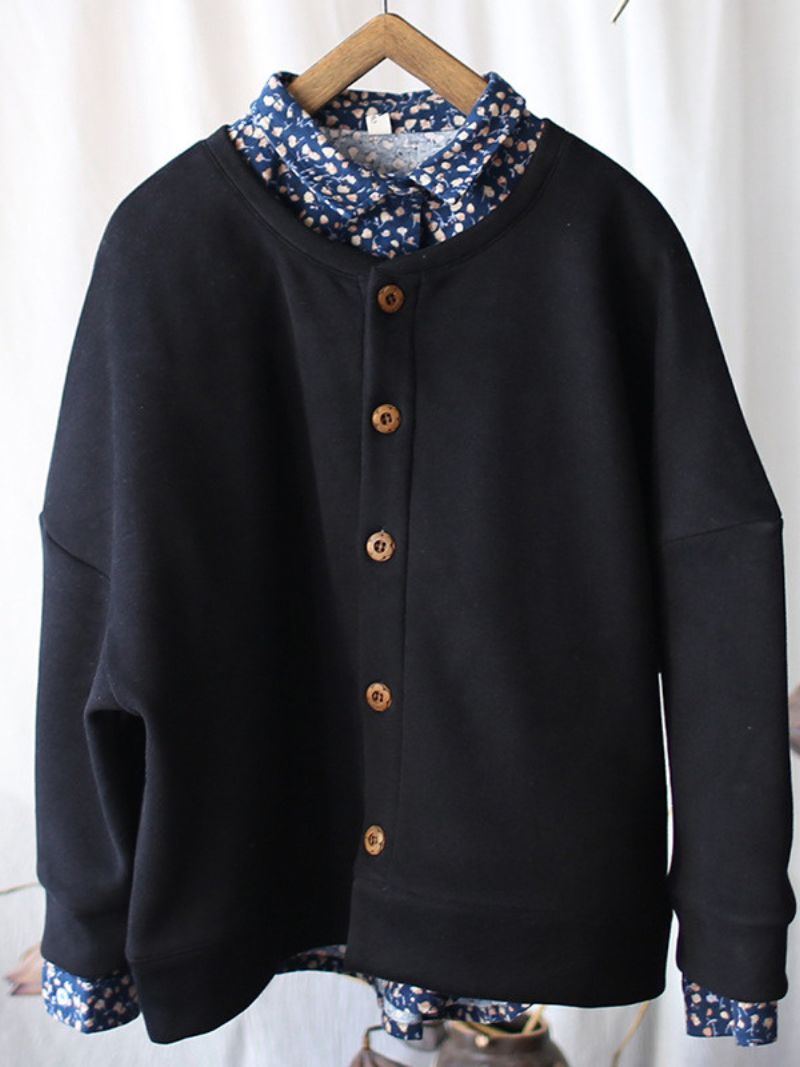 Women Winter Stylish Round Neck Loose Thick Top Coat - Fashionpara