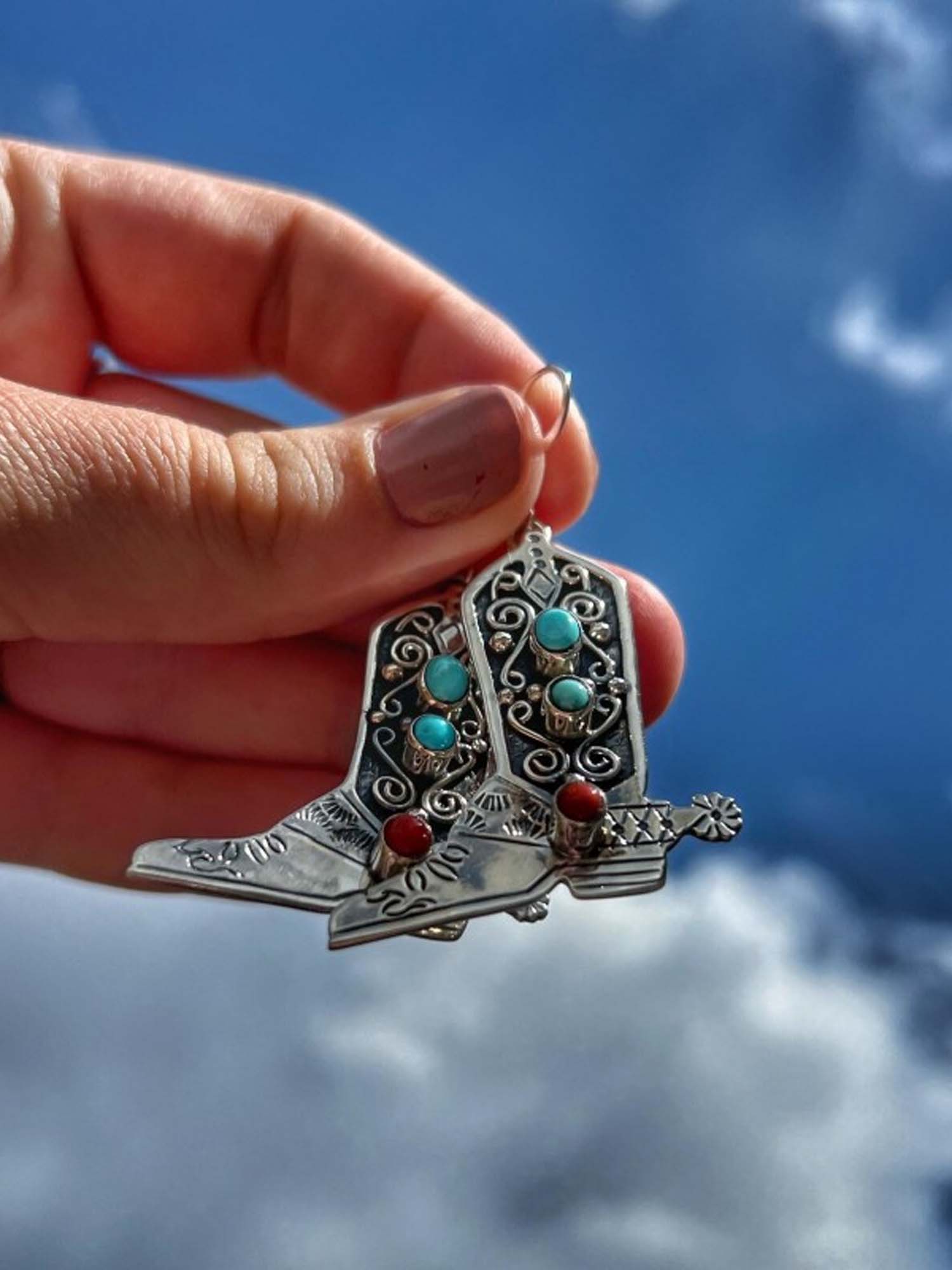 Vintage Two-Tone Turquoise Boots Western Cowboy Style Earrings - Fashionpara