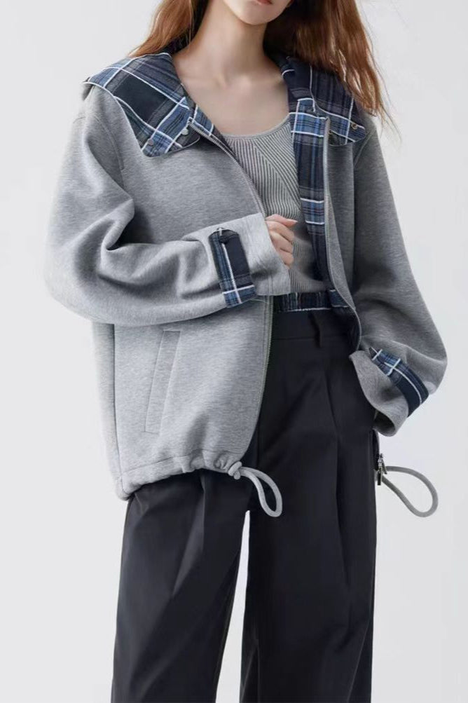 Checked Patchwork Casual Hoodie
