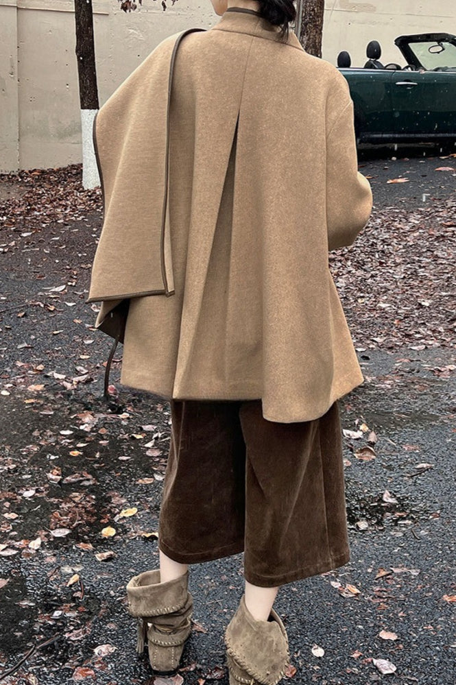 Color Block Cowl Neck Asymmetrical Coat