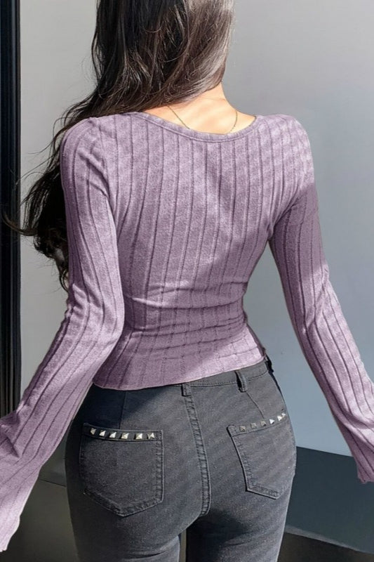 Wide Neck Slim Fit Knit Sweater