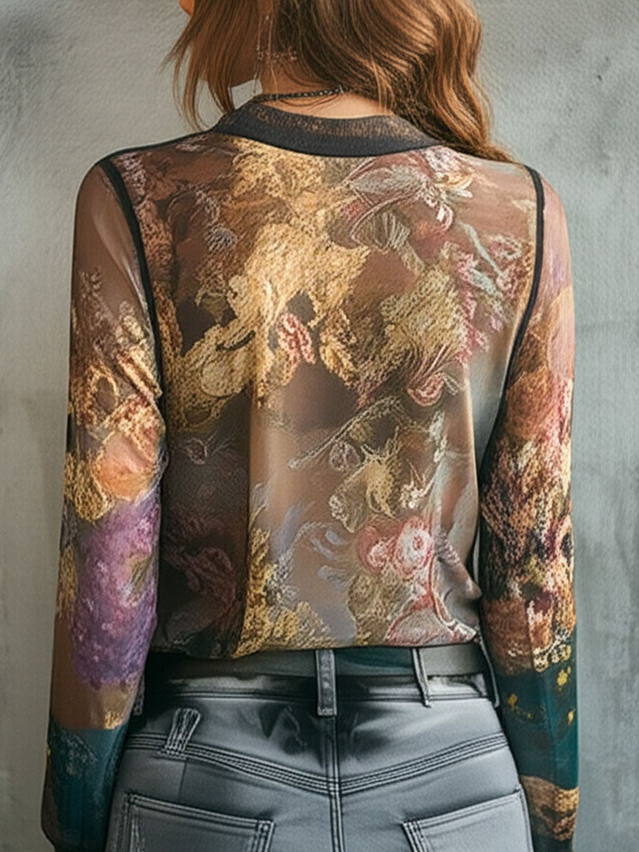 V Neck Lace Trim Floral Boho Patchwork Blouse - Fashionpara