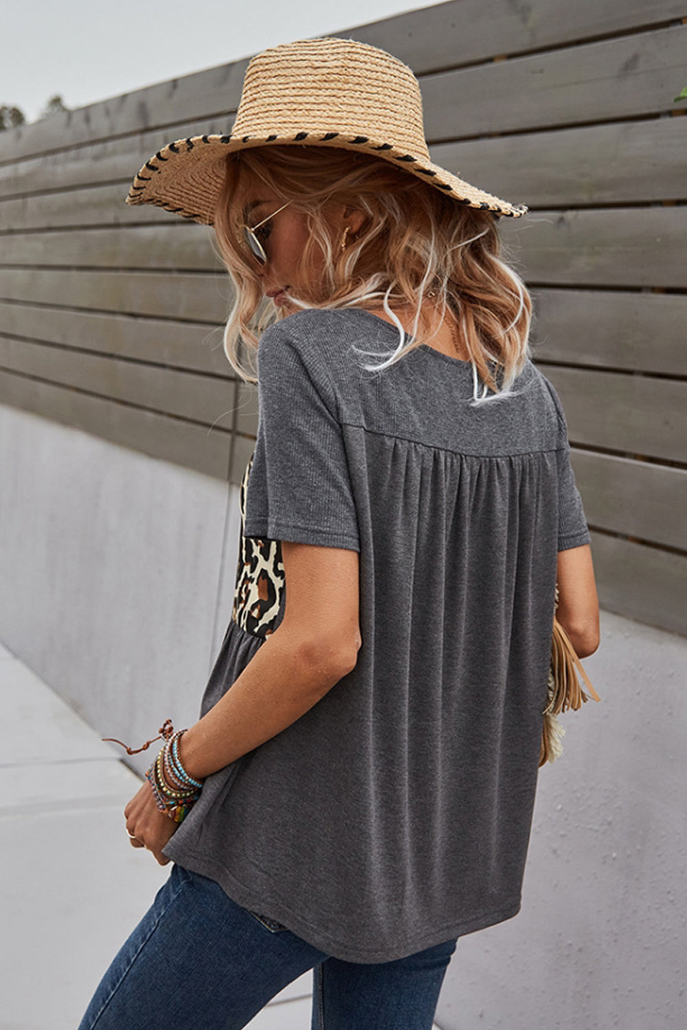 Leopard Print Stitching Loose Shirt