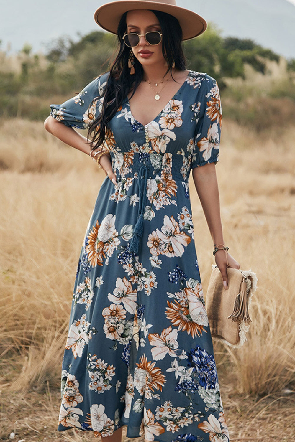 Half Sleeve Slim Print Dress