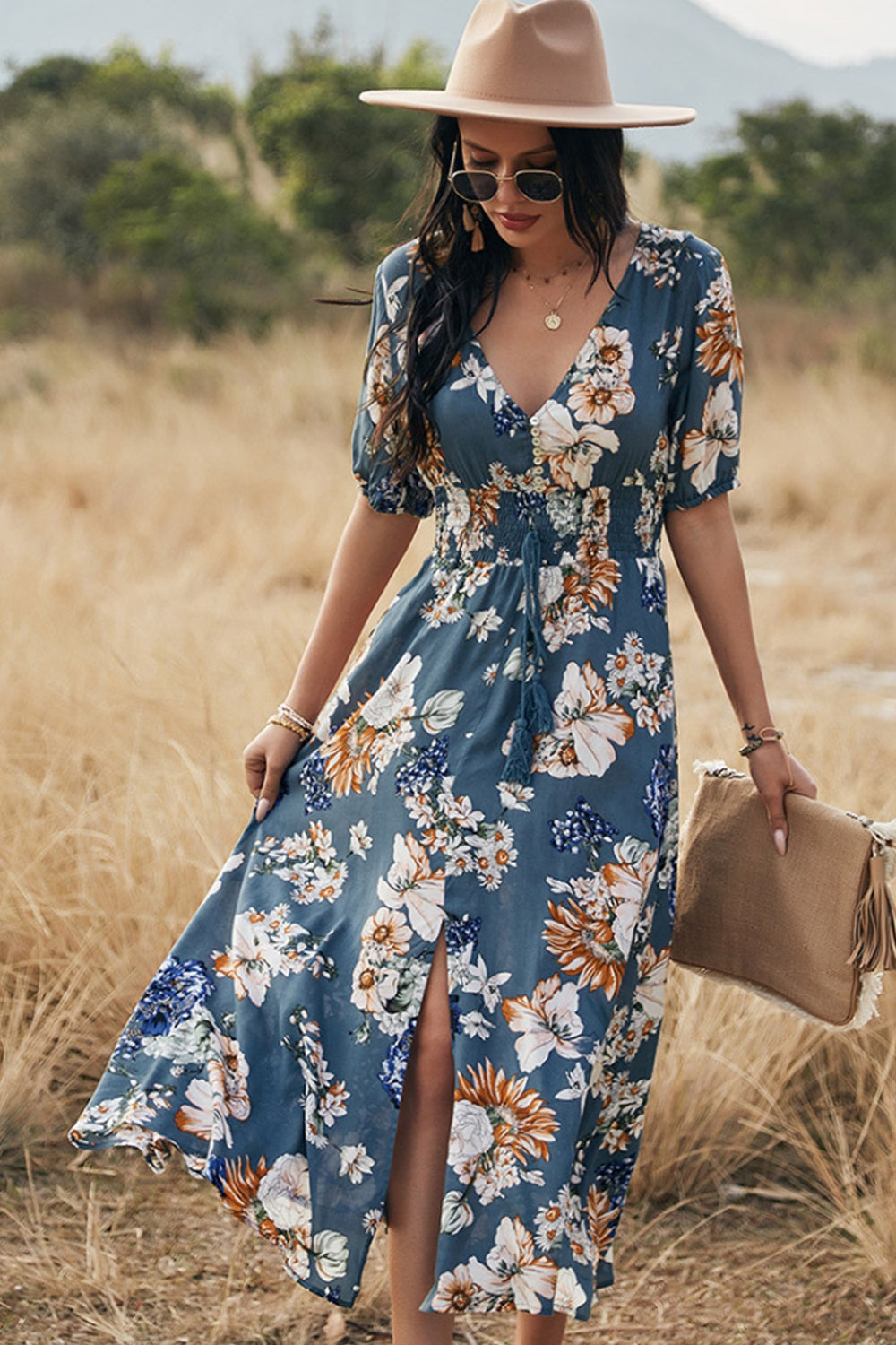 Half Sleeve Slim Print Dress