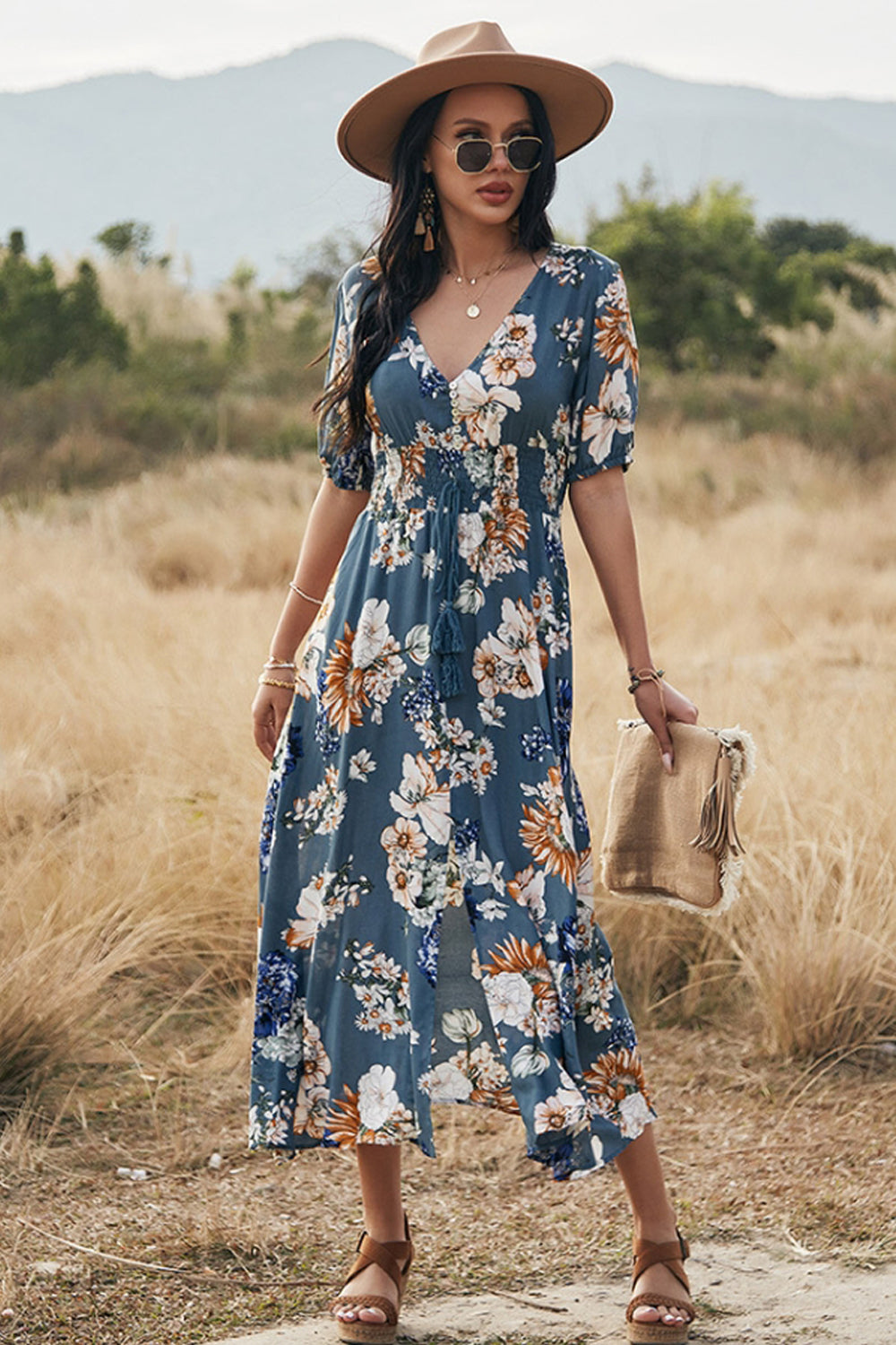 Half Sleeve Slim Print Dress