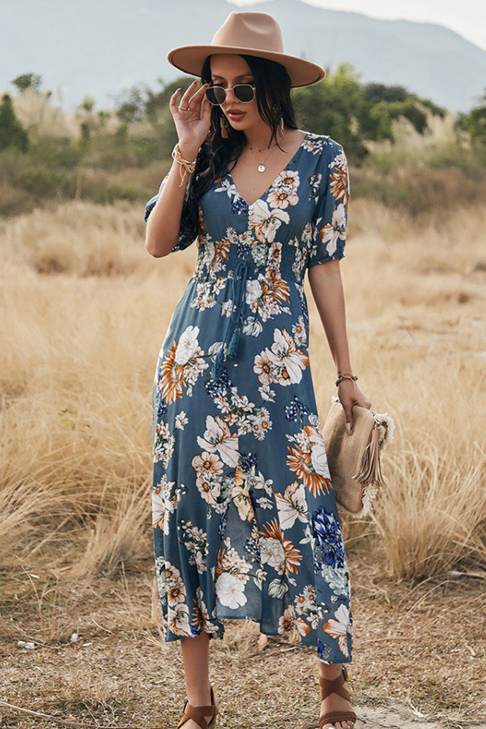 Half Sleeve Slim Print Dress