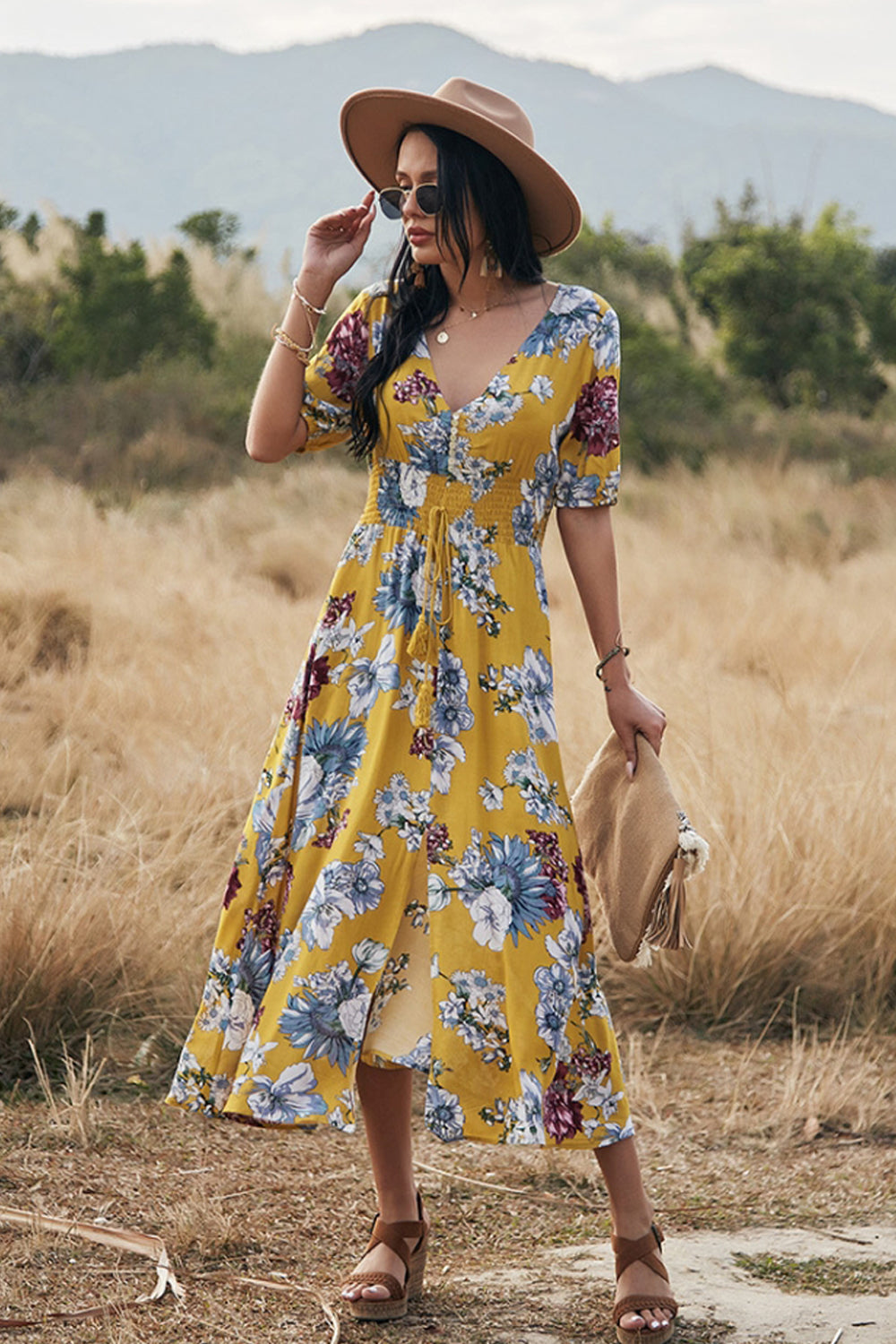 Half Sleeve Slim Print Dress