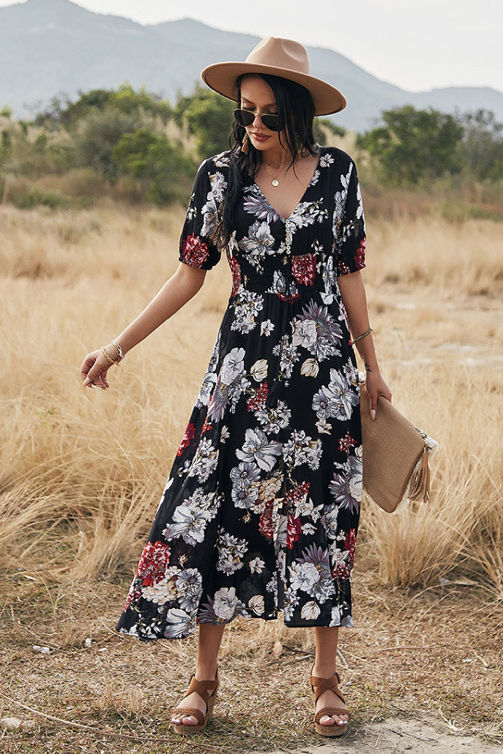 Half Sleeve Slim Print Dress