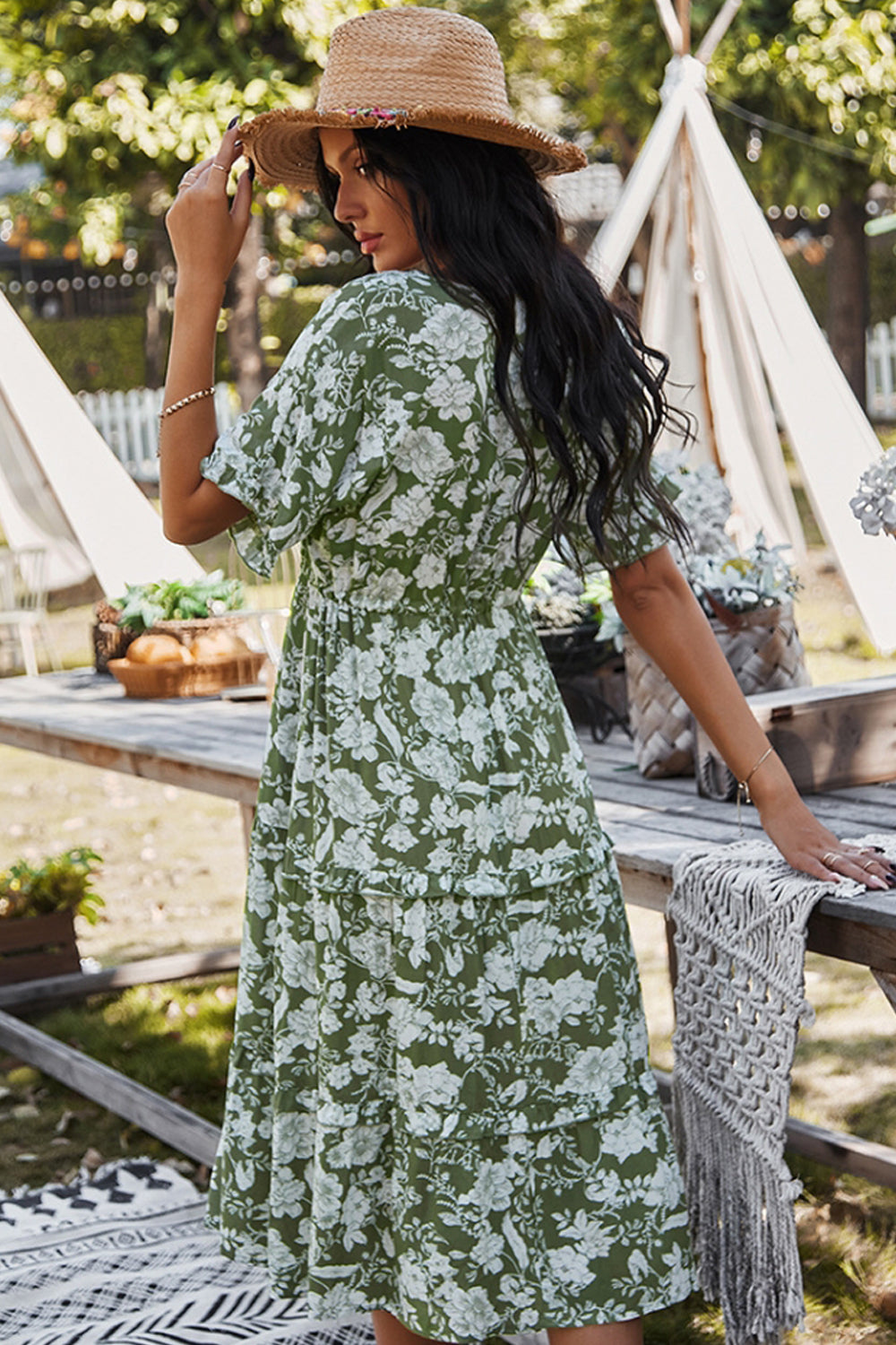 V-Neck Cotton Print Dress - Fashionpara