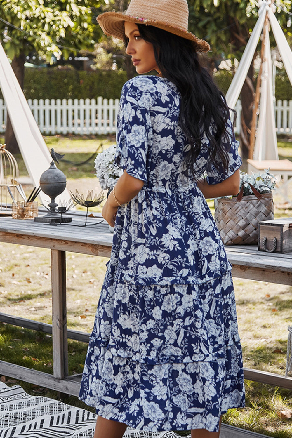 V-Neck Cotton Print Dress - Fashionpara