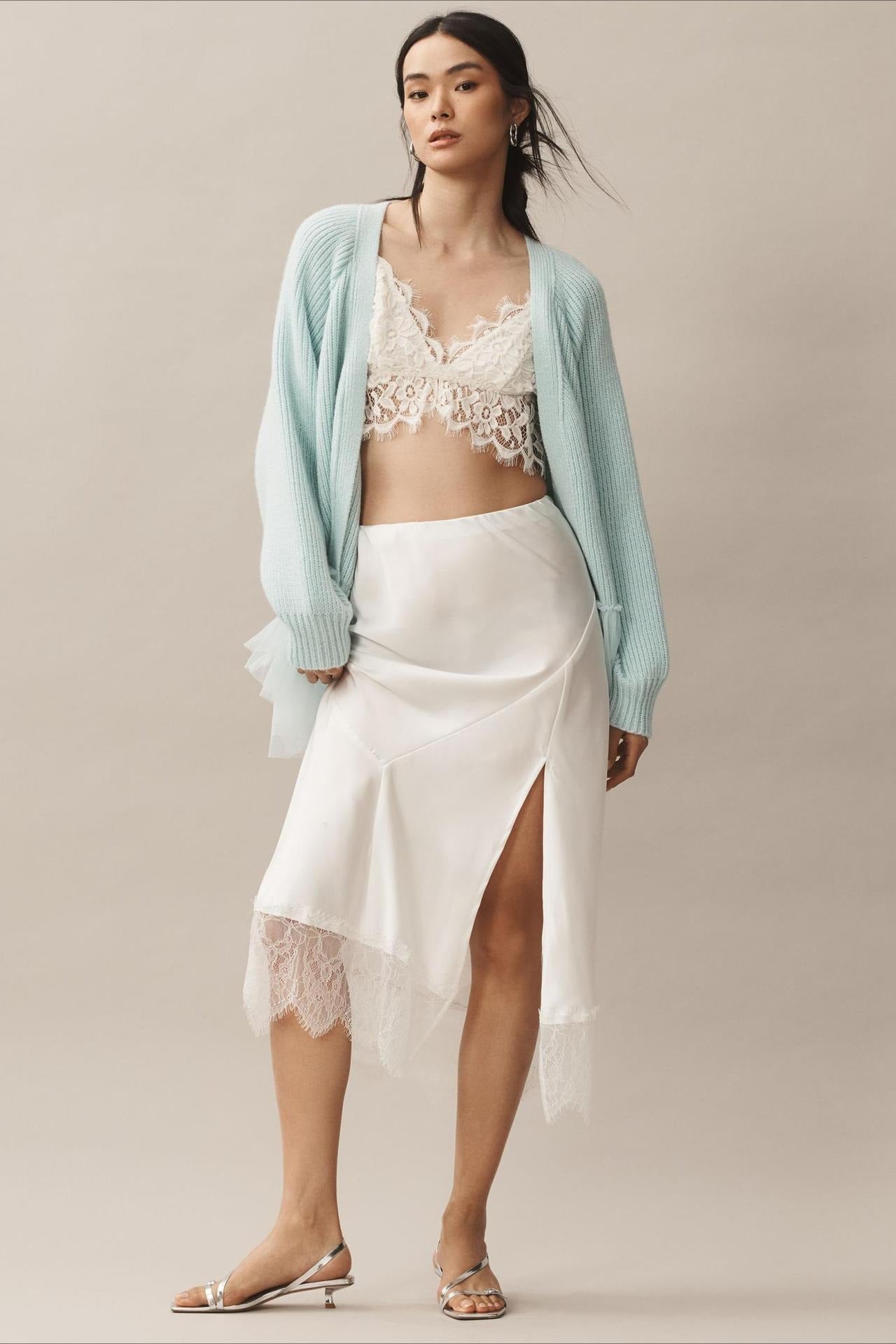 Ruffled Tulle Knit Long-Sleeve Cardigan for Effortless Style
