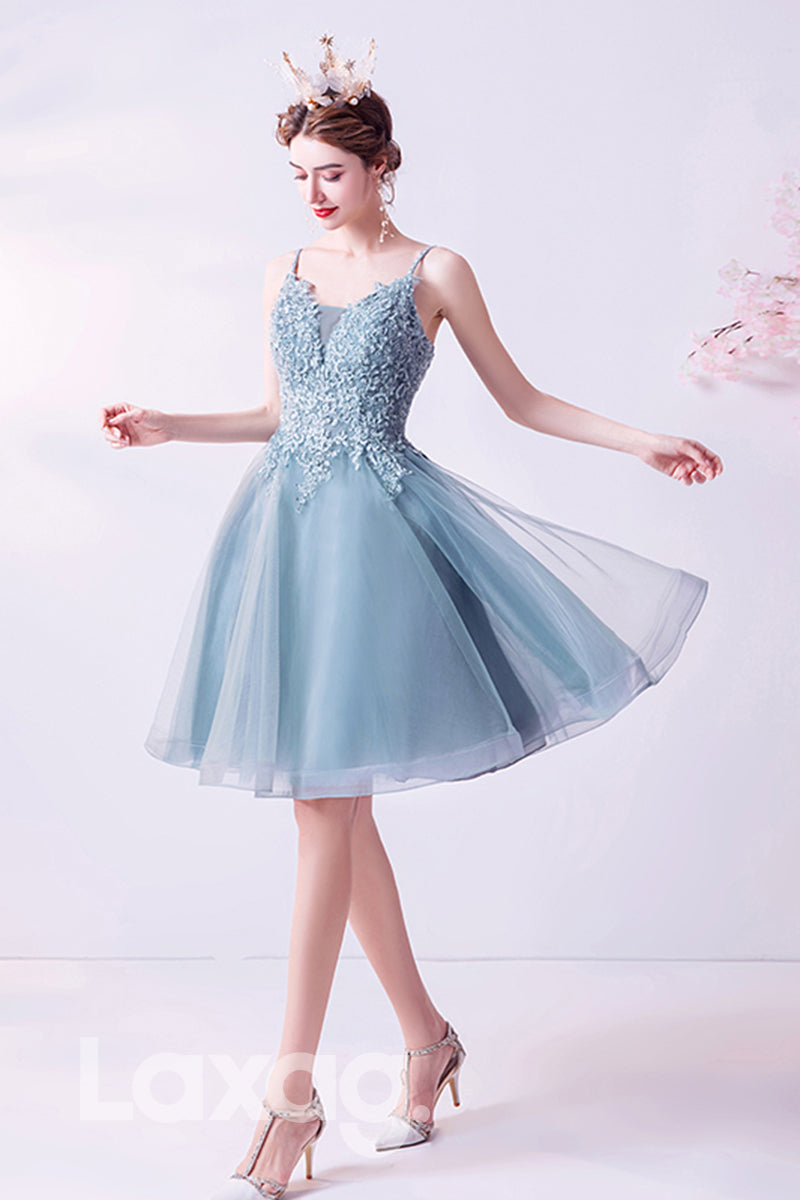 Spaghetti Straps Appliques Short Homecomin Dress - Fashionpara