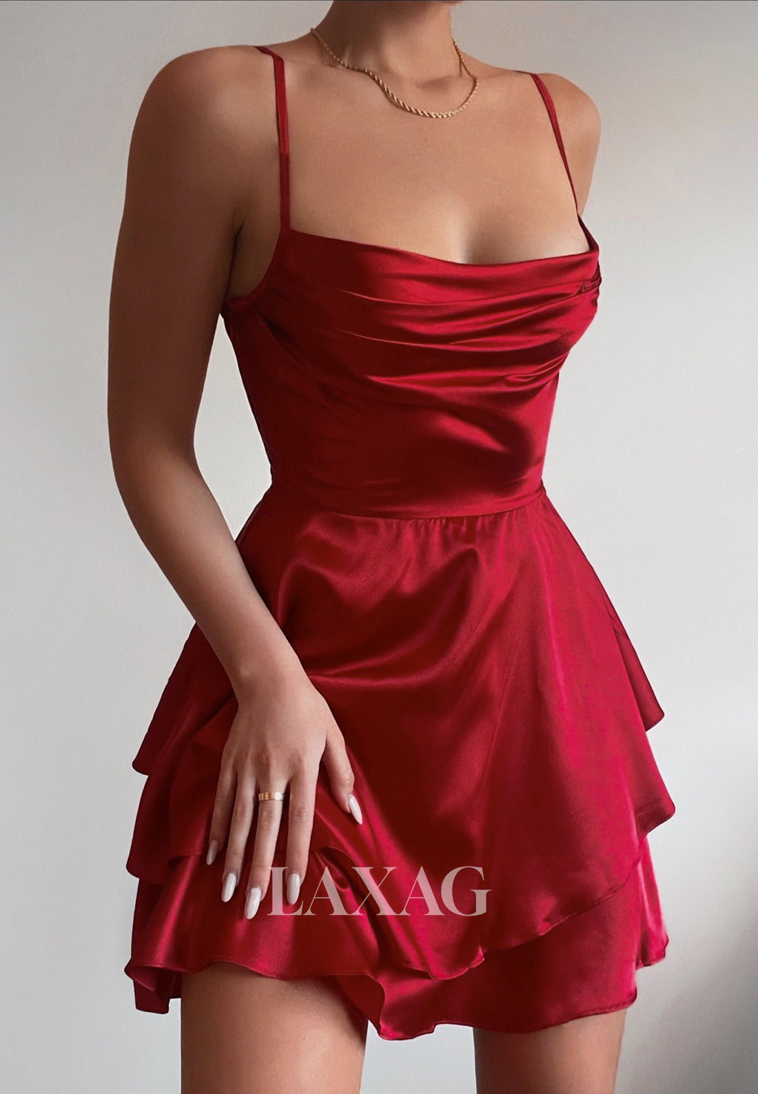 Spaghetti Straps Scoop-Neck Sleeveless Pleated Satin A-Line Party Homecoming Dress