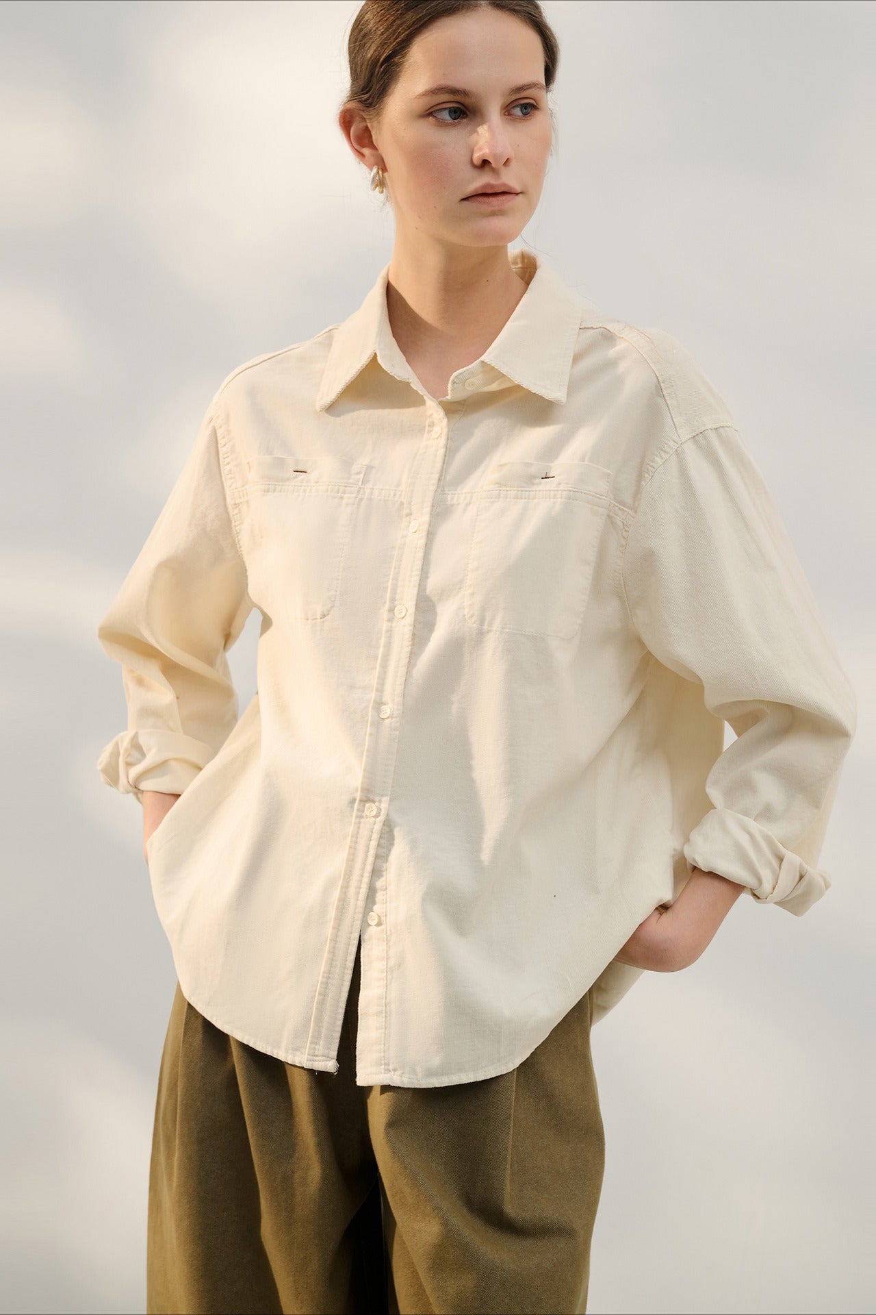 Retro Corduroy Collared Blouse