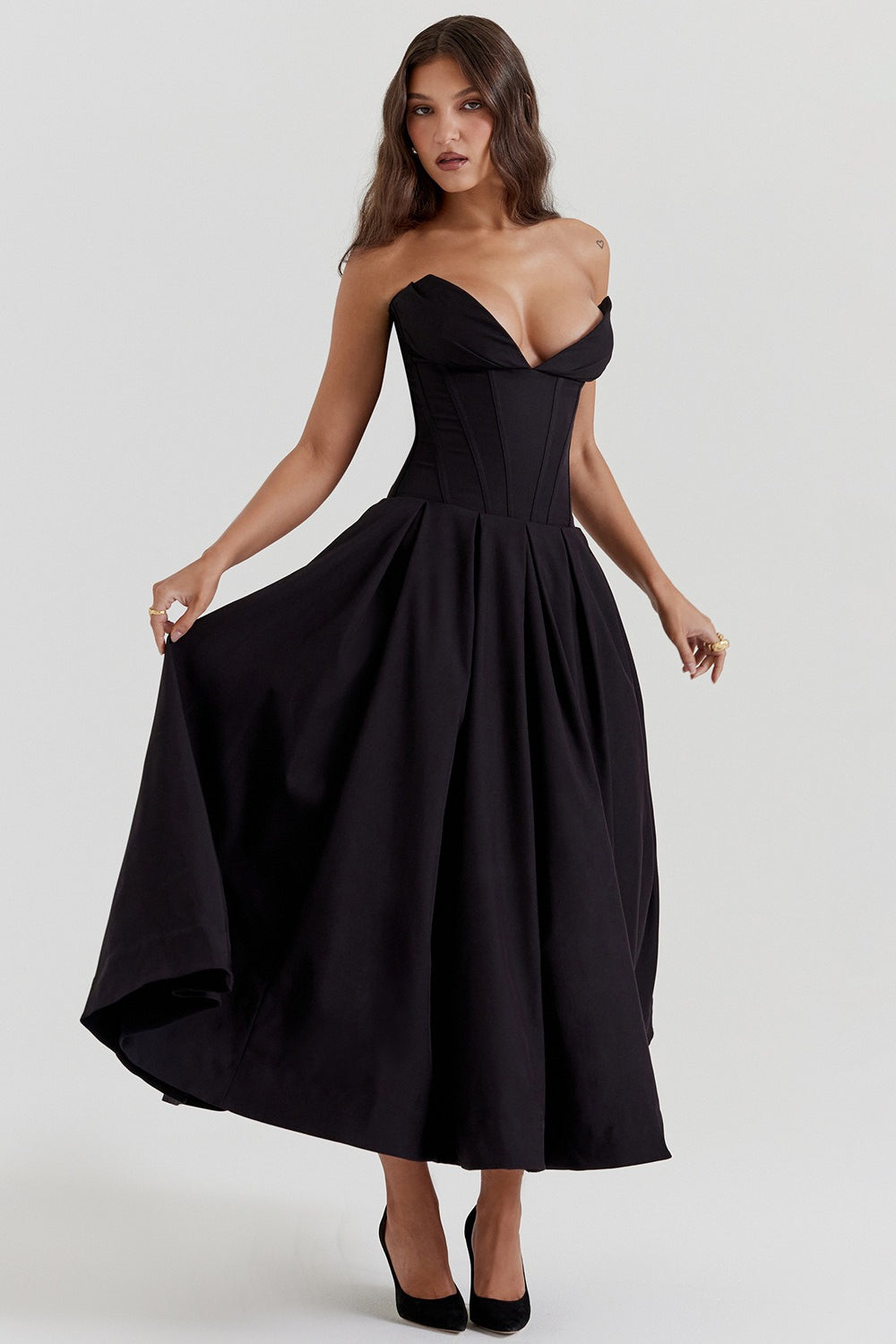 Corset Sweetheart Full Skirt High Low Midi Dress 4