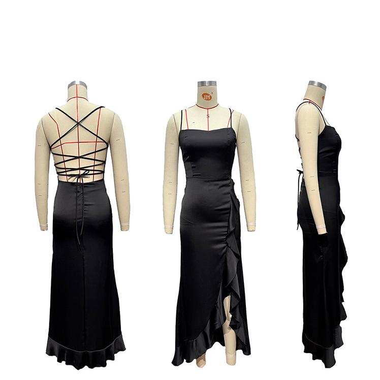 Socialite Spaghetti Strap Ruffle Slit Formal - Fashionpara