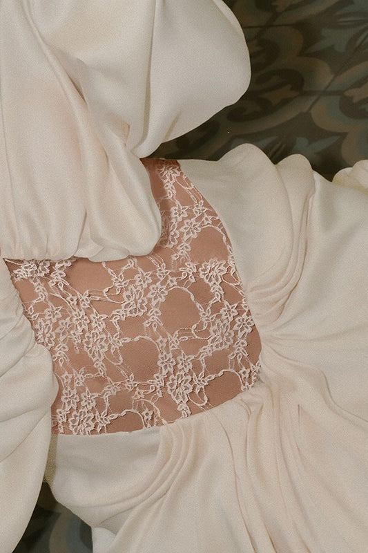 Lace Panel Off Shoulder Long Sleeve Maxi Gown