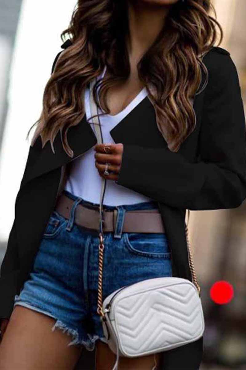 Florcoo Long Sleeve Lapel Solid Trench Coat