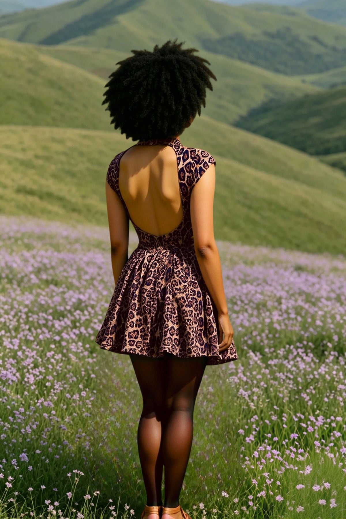 Leopard Print Cap Sleeve Drop-Waist Flared Mini Dress 4