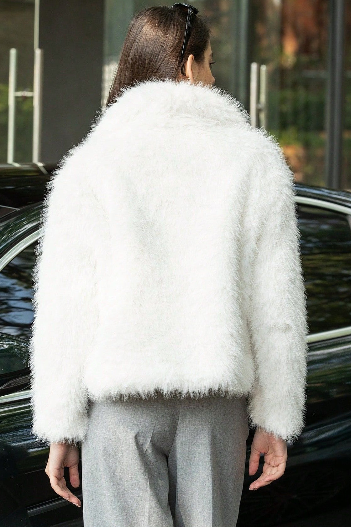 Plush Solid Color Faux Animal Fur Warm Notch Collar Coat