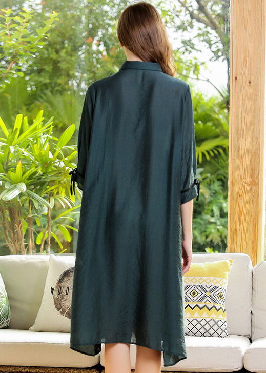 Collared Button Down Ruffle Mesh Layer Three Quarter Shirt Dress - View 4