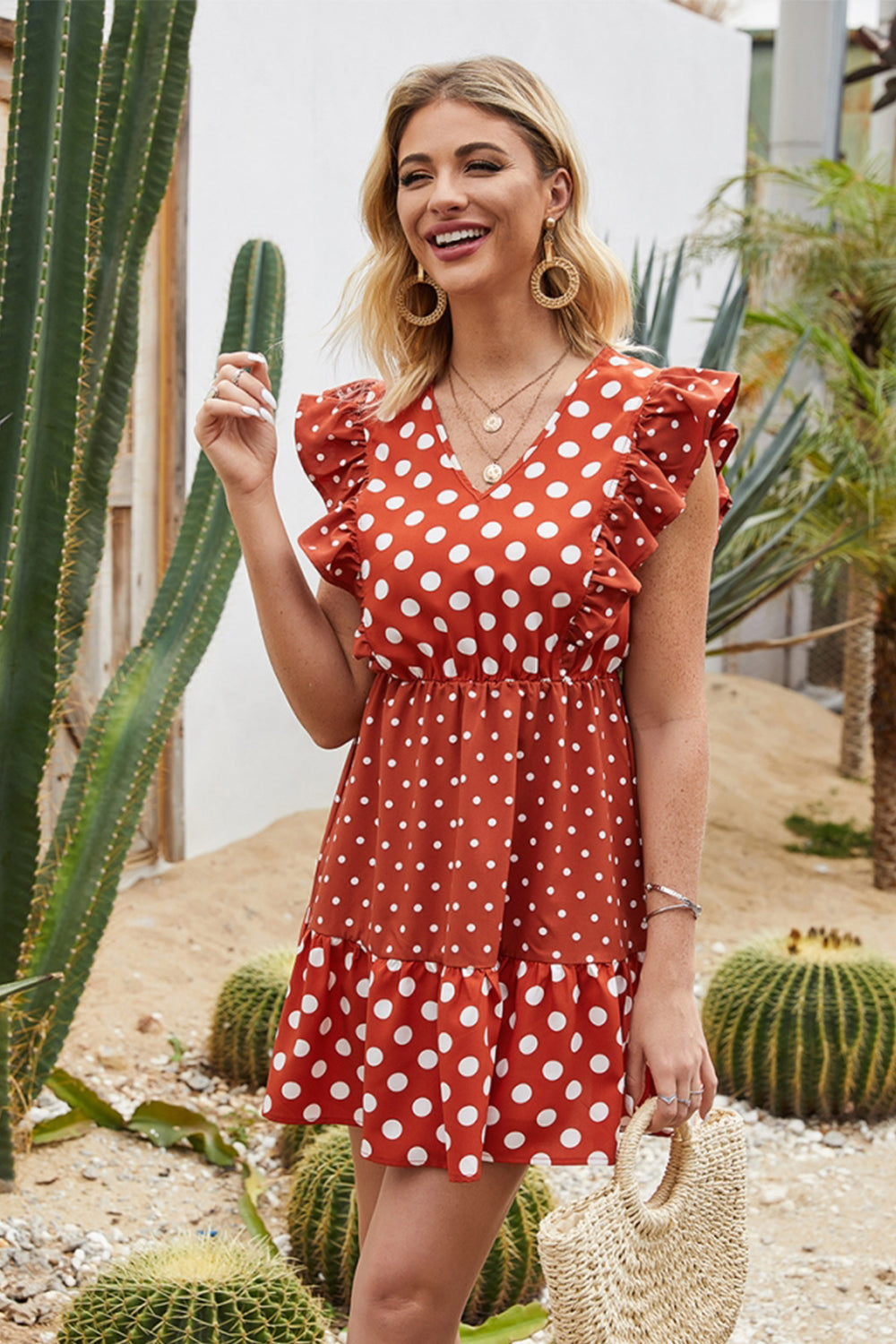 Polka Dot Stitching Ruffle Dress - Fashionpara