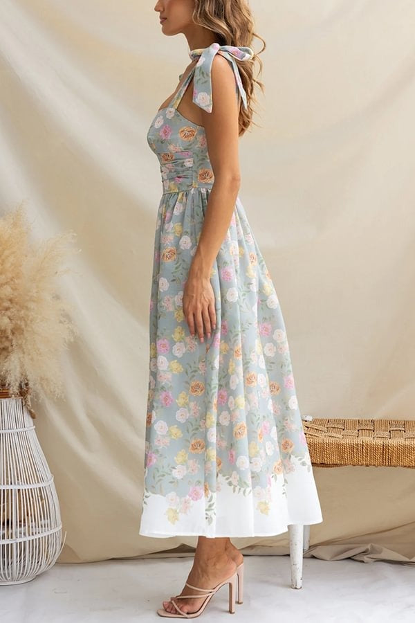 Elegant Floral Print Suspenders Slim Maxi Dress - Fashionpara